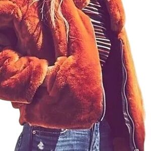Free People Terracotta Faux Fur Bomber jacket
